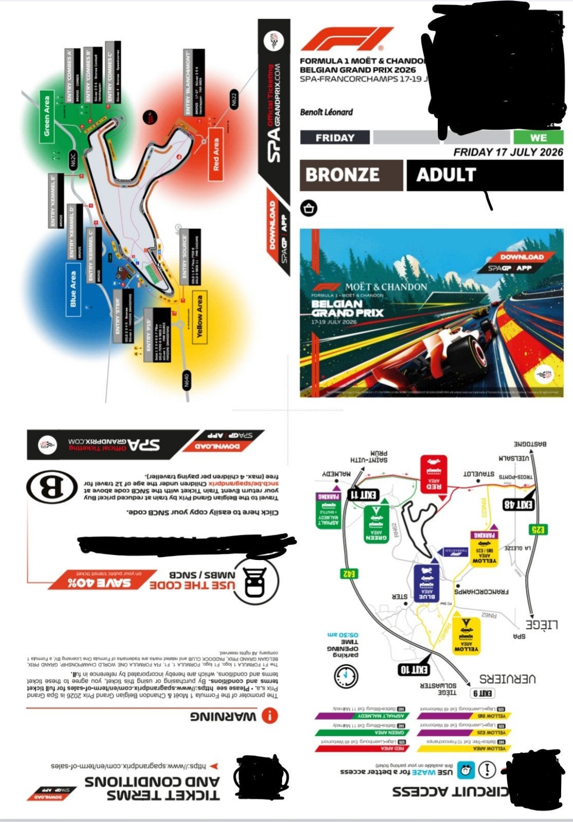 F1 GP Spa 2026 - ticket Bronze pour le vendred 17/07.