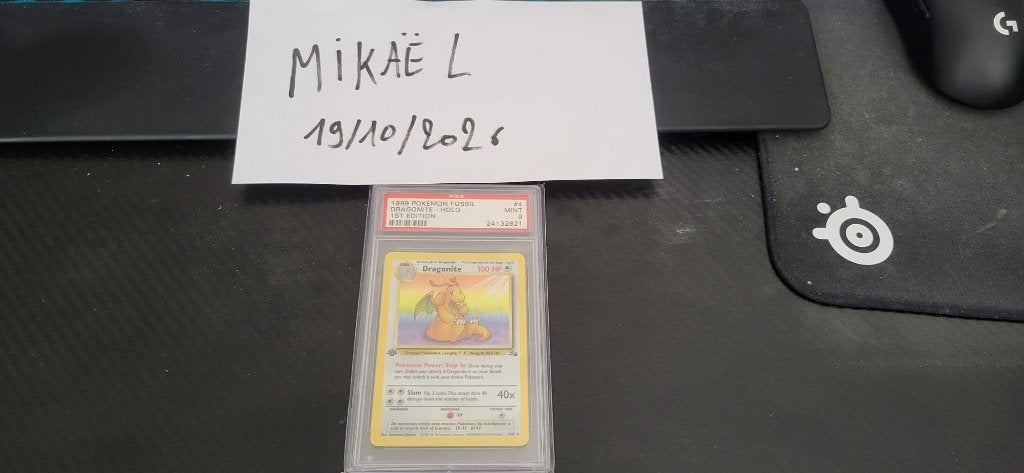 Dragonite Holo Fossil 1st Edition Psa 9, Ophalen, Zo goed als nieuw, Losse kaart, Foil