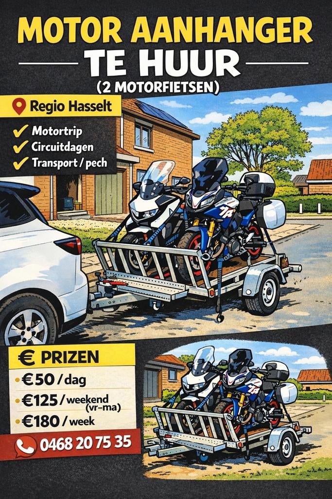 Te huur motor aanhanger 750kg, Enlèvement