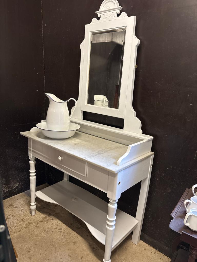 Franse brocante wastafel toilettafel spiegel marmeren blad, Huis en Inrichting, Ophalen, Zo goed als nieuw