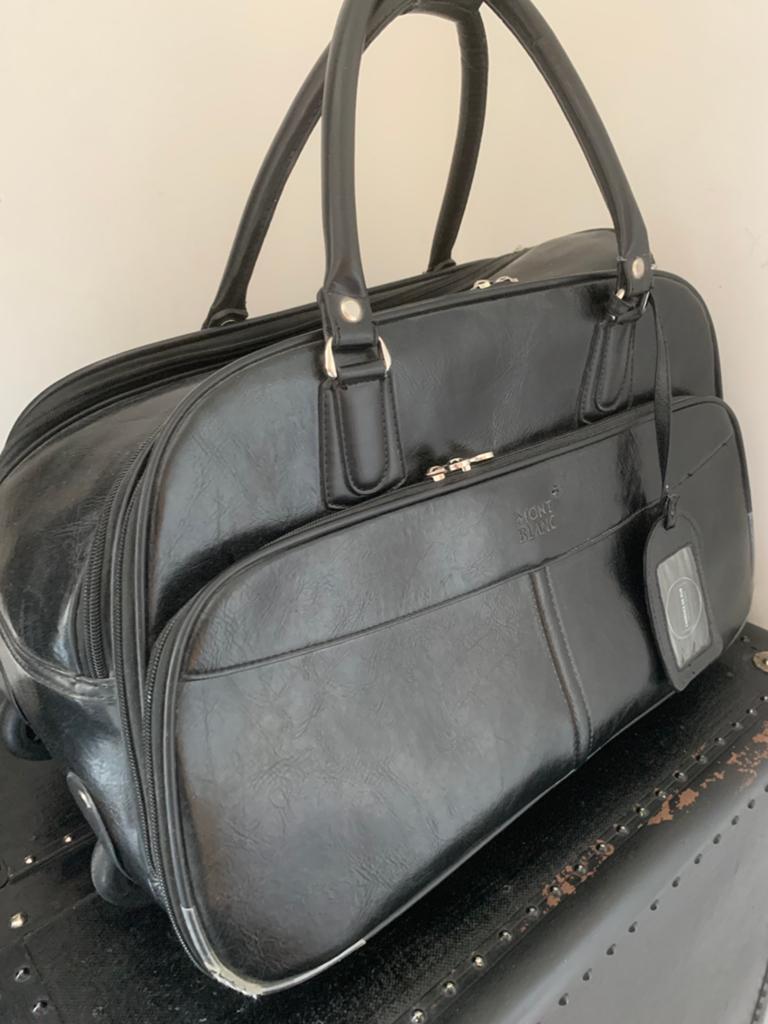 Reistas met wielen - Vintage stijl - Zwart kunstleer, Ophalen of Verzenden, Gebruikt