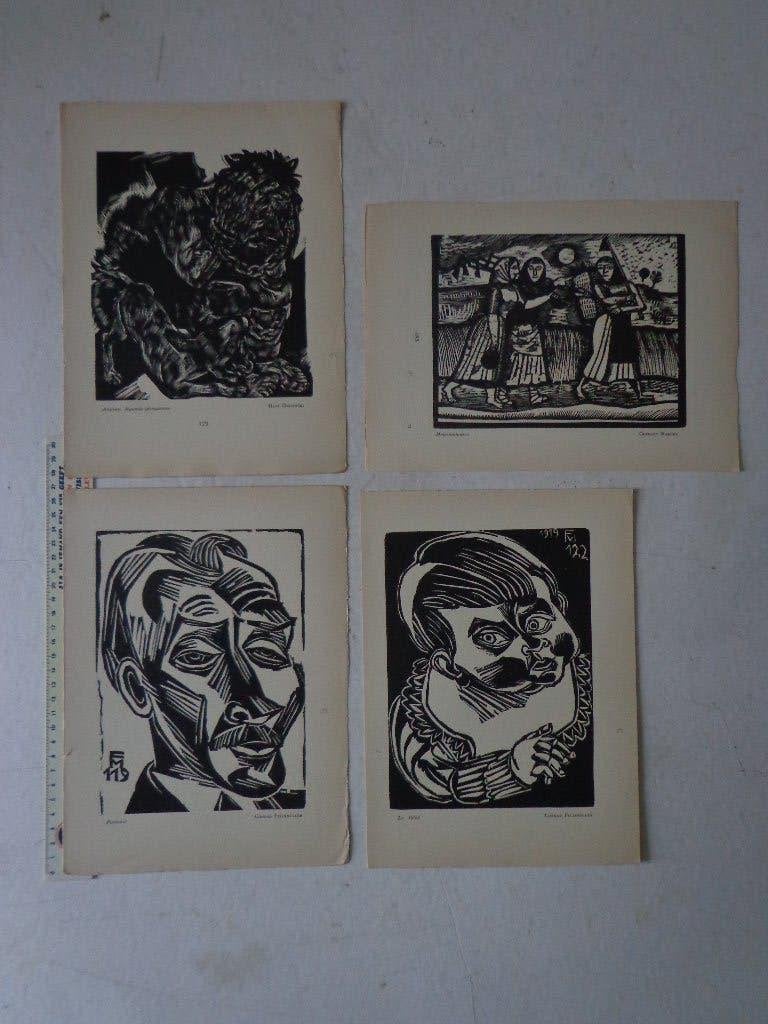5 originele expressionistische Duitse houtsneden jaren 1920, Enlèvement ou Envoi, Gravure sur bois, Avec monogramme, 1900 - 1949