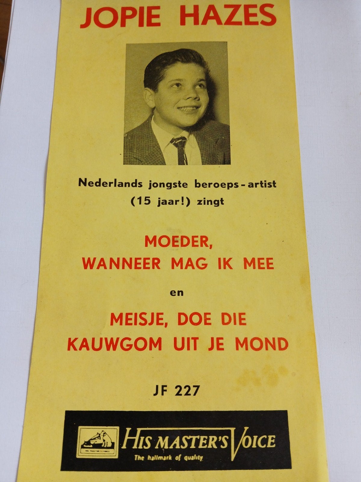 Jopie Hazes flyer, Ophalen of Verzenden, Zo goed als nieuw