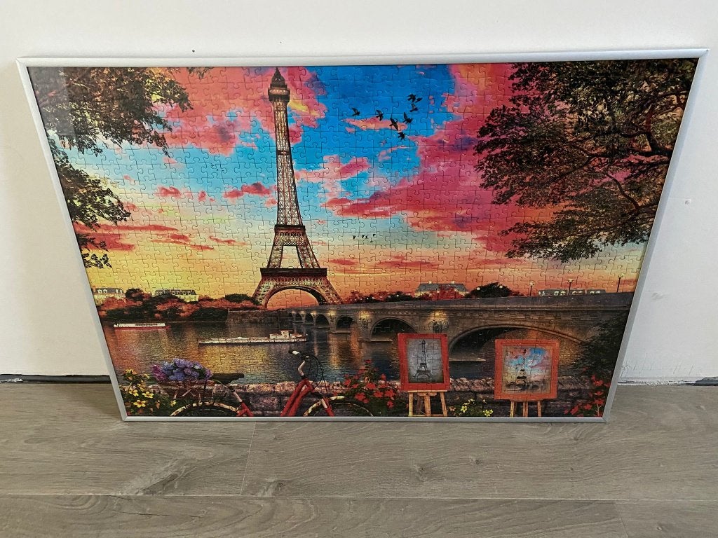 Ingelijste puzzel met fotokader – Parijs / Eiffeltoren, Huis en Inrichting, Ophalen, Zo goed als nieuw, Glas