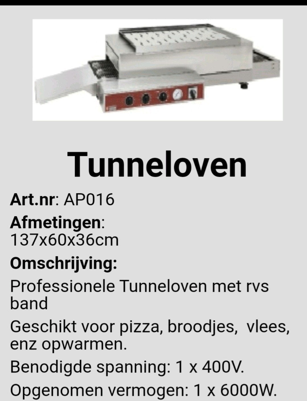 doorloop oven tunneloven bandoven elektrisch Diamond, Zakelijke goederen, Ophalen, Gebruikt, Ovens, Microgolfovens en Steamers