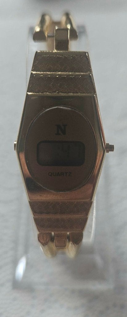 Montre NELSONIC Quartz LCD Vintage – Digital – Bracelet Doré, Enlèvement ou Envoi