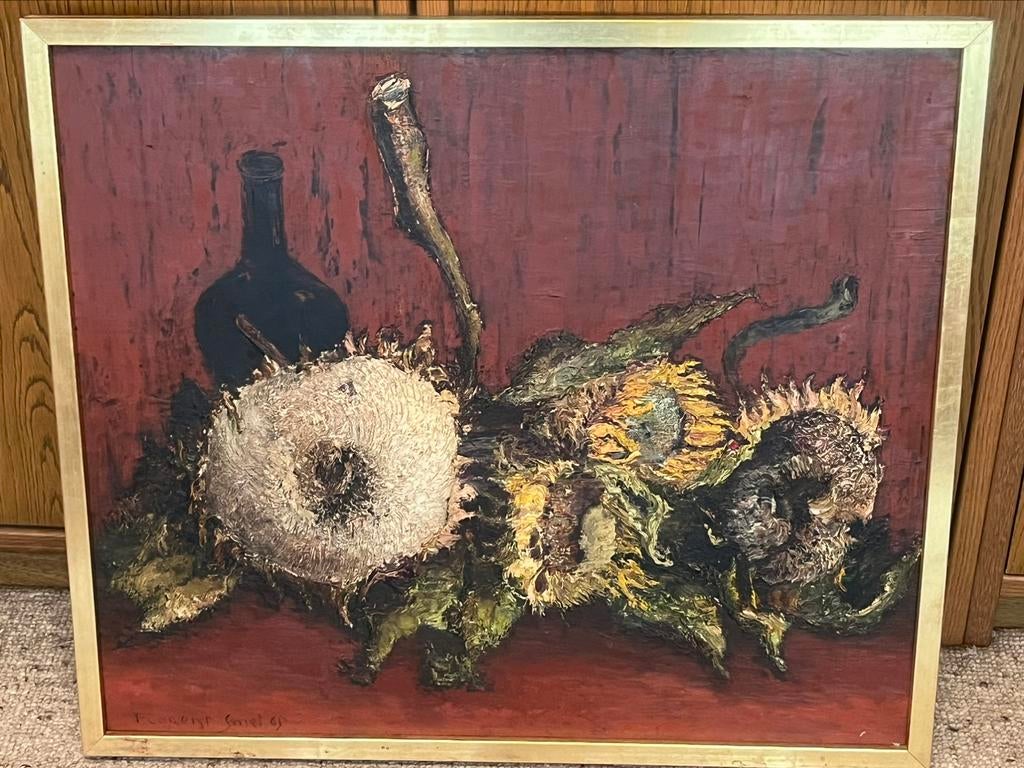 Kader kunst Florent Smet - Zonnebloemen, Antiquités & Art, Art | Peinture | Classique, Enlèvement