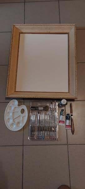 Cadre + toile + mallette de couleur + autres., Enlèvement, Comme neuf, Toile