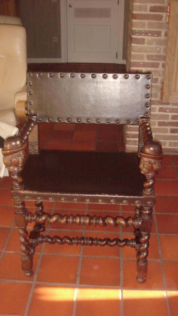 houten zetel met leder zitting, Antiek en Kunst, Ophalen