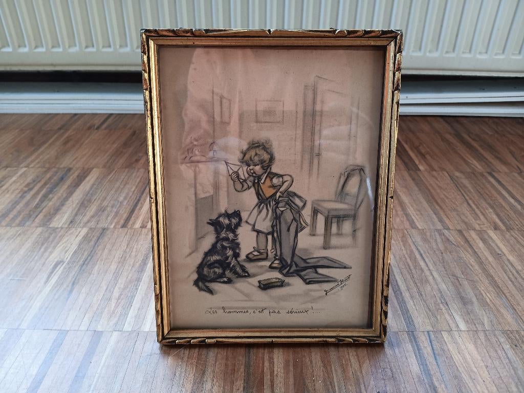 Reproductie Germaine Bouret prent in kader, 1935, Ophalen of Verzenden, Gebruikt, Prent