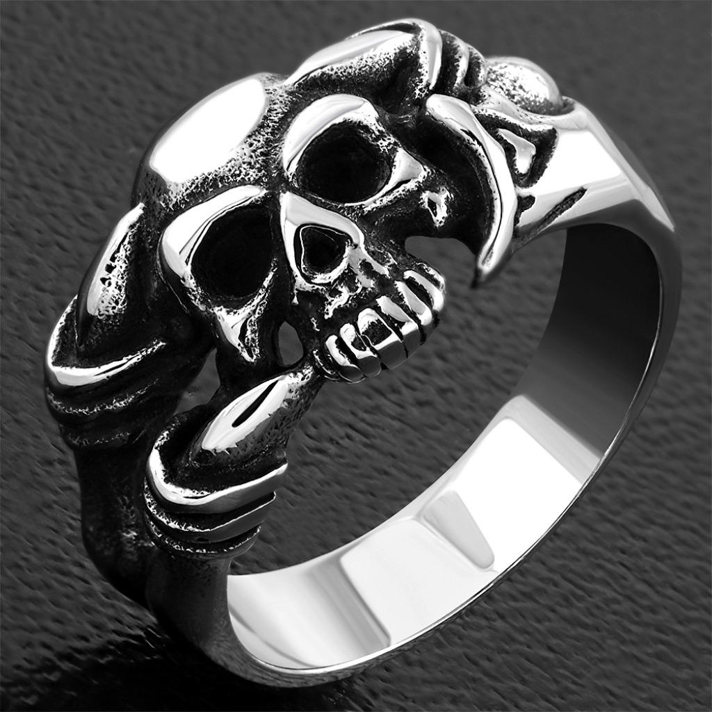 Ring in chirurgisch staal met klauw & doodskop, Ophalen of Verzenden, Nieuw, IJzer of Staal, Dame of Heer