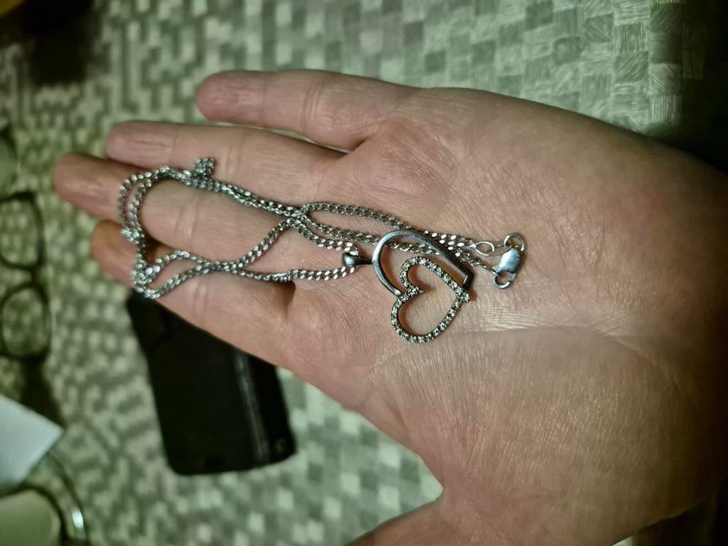 Vintage zilveren ketting met hartjes hanger 925 gestempeld, Bijoux, Sacs & Beauté, Bijoux anciens, Enlèvement ou Envoi, Pendentif