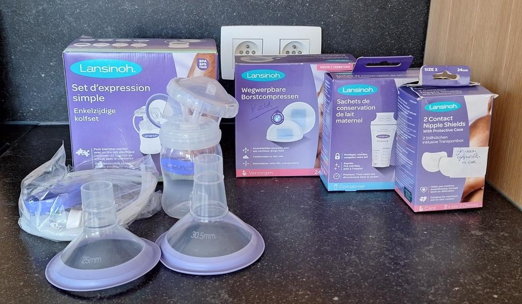 Lansinoh  kolfset. compressen, bewaarzakjes, nipple shields, Ophalen, Borstkolf