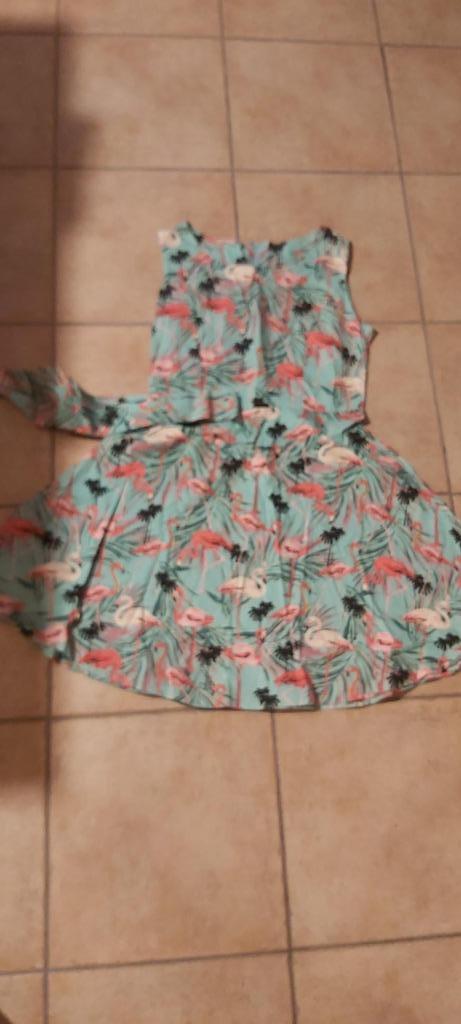 fel groen kleed met flamingo's (38), Ophalen of Verzenden, Zo goed als nieuw, Groen