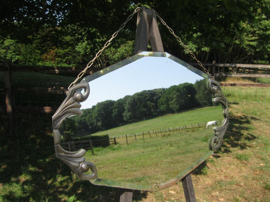 Miroir Jugendstil original dans un cadre en étain, Enlèvement, Autres formes, 50 à 100 cm, Moins de 100 cm