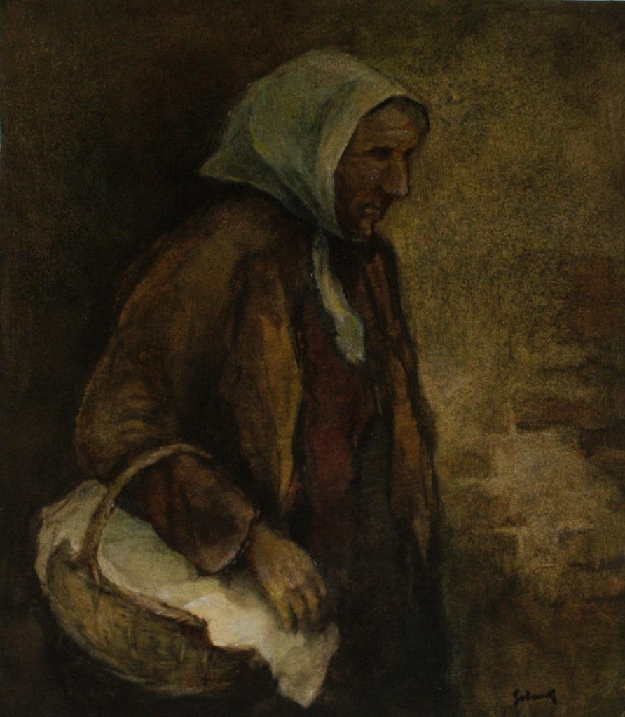 Roger Gobron (1899-1985): Vrouwtje met mand (53 x 64 cm), Antiquités & Art, Art | Peinture | Classique, Enlèvement ou Envoi