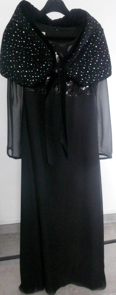 Prachtige ZWARTE JURK + cape Maat: 36 + Andere modellen, Kleding | Dames, Jurken, Ophalen of Verzenden, Zo goed als nieuw, Maat 36 (S)