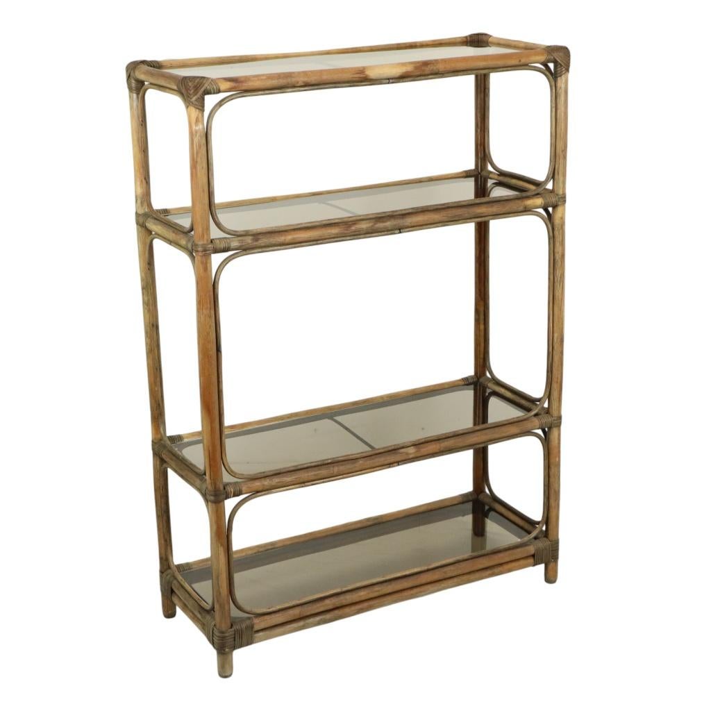 Vintage Boho Rek Boekenkast Bamboe en Rookglas 140cm, Antiek en Kunst, Ophalen