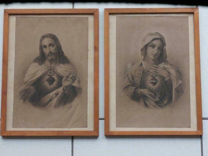 Antieke religieuze prenten 2(ingekaderd), Verzamelen, Ophalen of Verzenden, Gebruikt, Kaart of Prent, Christendom | Katholiek