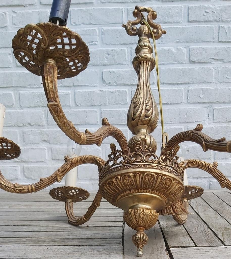 Ancien lustre vintage Art Nouveau à 6 bras à remettre à neuf, Enlèvement ou Envoi, Utilisé, Métal