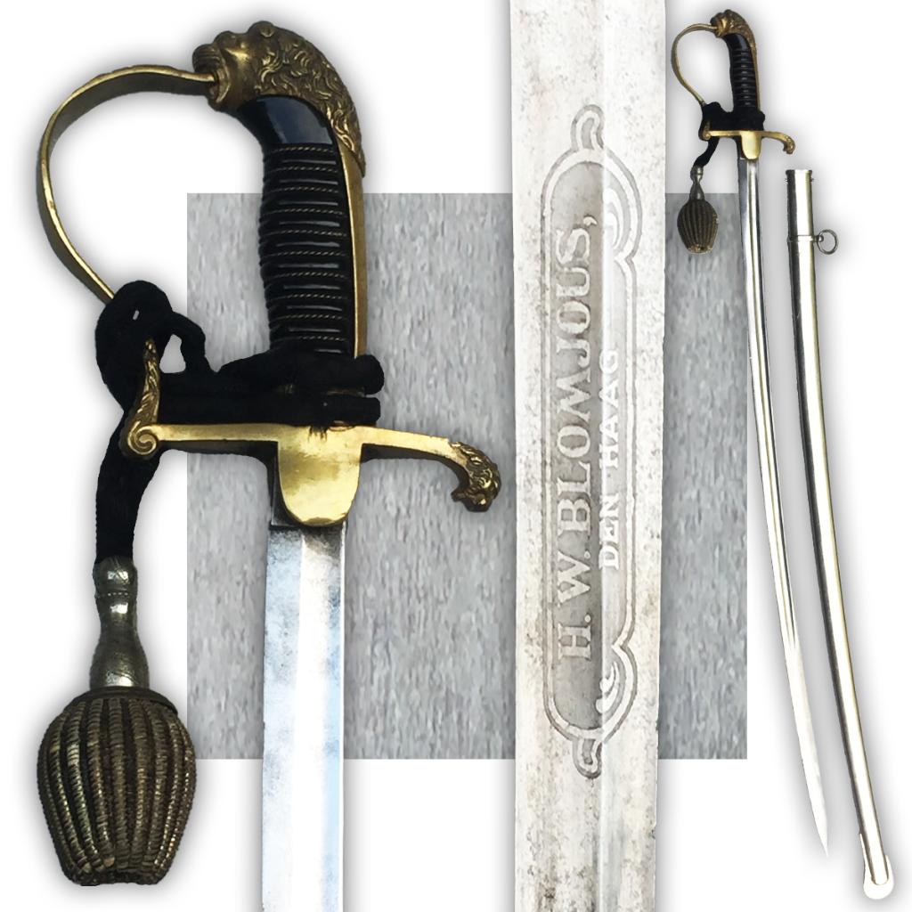 🚨RARE / SABRE OFFICIER HOLLANDAIS H.W.BLOMJOUS ORIGINAL, Envoi, Armée de terre, Épée ou sabre