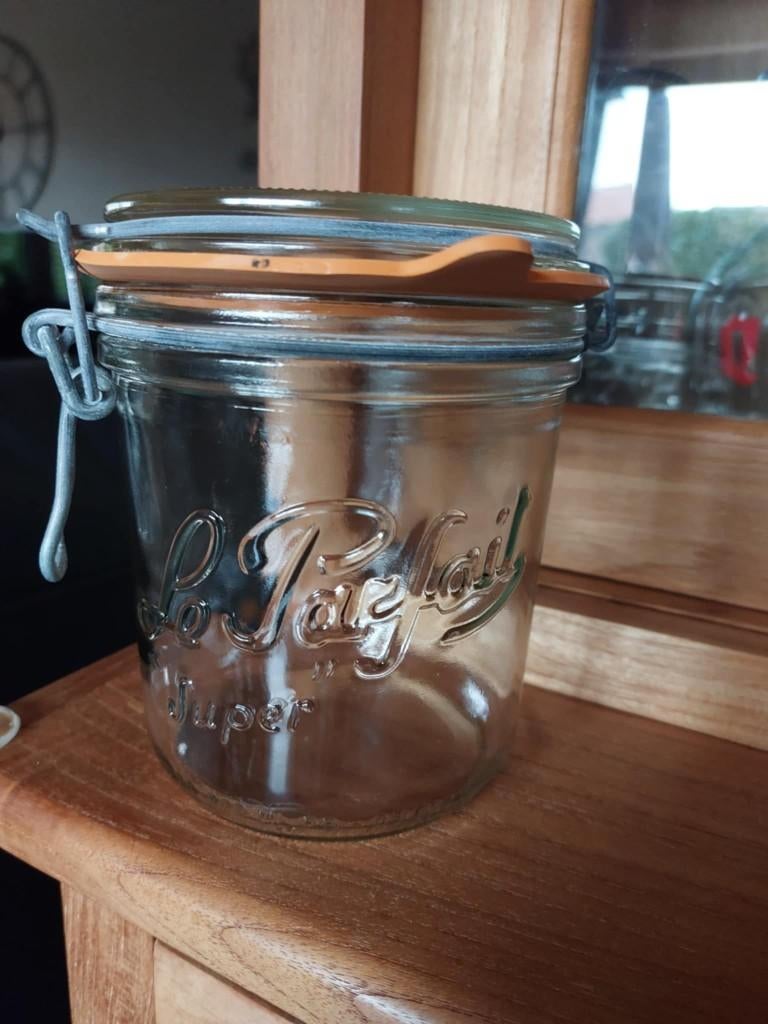 6 glazen inmaakpotten LE PARFAIT SUPER, Ophalen, Zo goed als nieuw, Glas, Pot, Bus of Blik