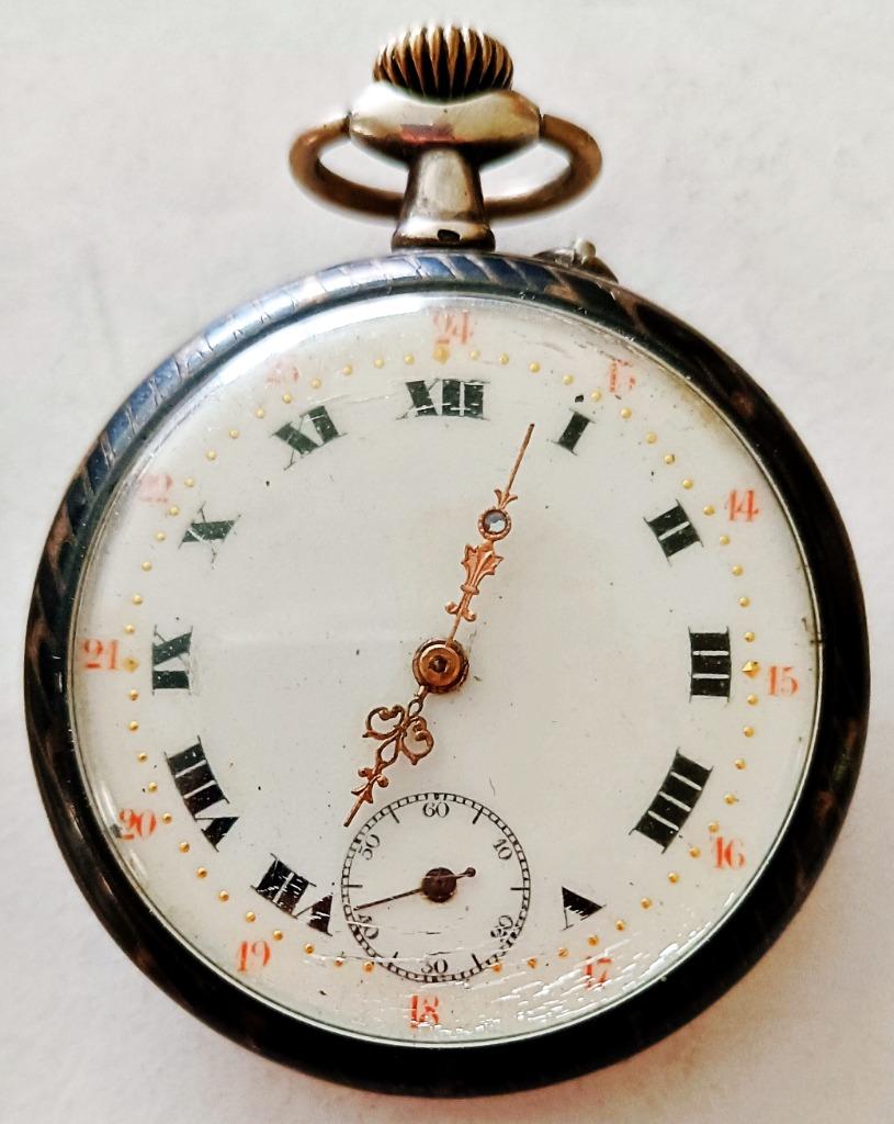 Montre poche homme mécanique argent niellé, chiffres romains, Collections, Collections Autre, Utilisé, Enlèvement ou Envoi
