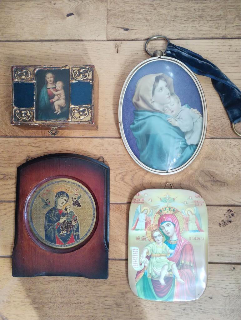 Maria moeder met kind kaders lijstjes doosje, Antiek en Kunst, Antiek | Religieuze voorwerpen, Ophalen of Verzenden