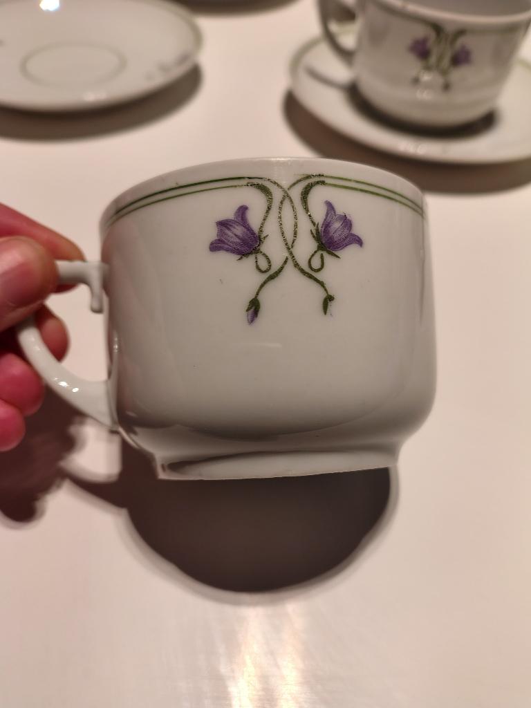 art nouveau suikerpot en theekopjes met onderschotels, Ophalen, Zo goed als nieuw