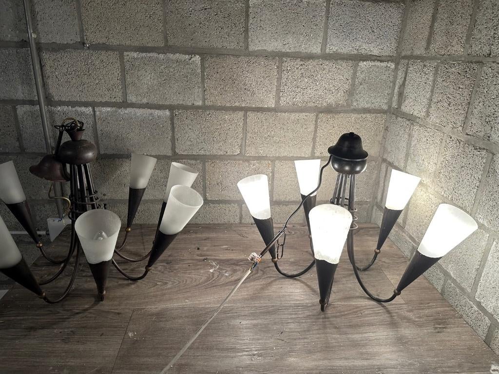 Lusters living eetkamer, Huis en Inrichting, Ophalen, Zo goed als nieuw, Glas, Landelijk klassiek met zwart smeedijzer