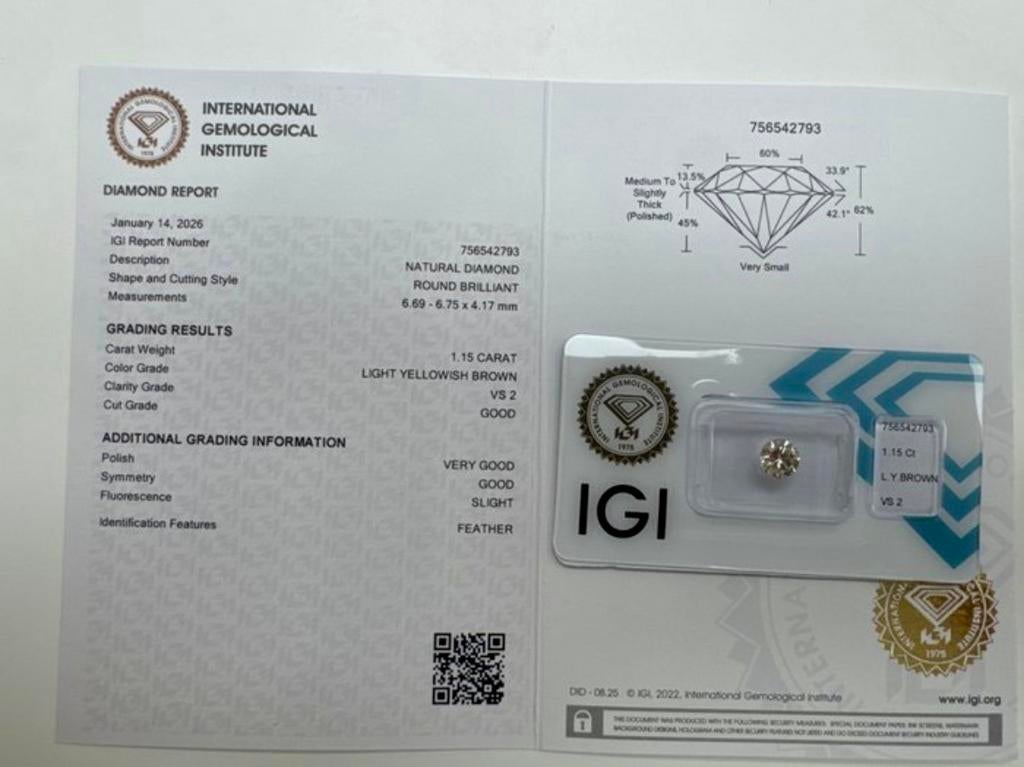 Natuurlijk gekleurde diamant 1,15 ct / VS 2, G/VG/VG, Enlèvement, Comme neuf