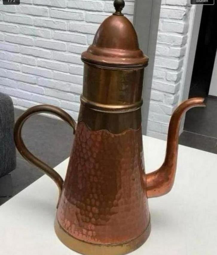 Oude koperen koffiekan, Antiek en Kunst, Ophalen, Koper