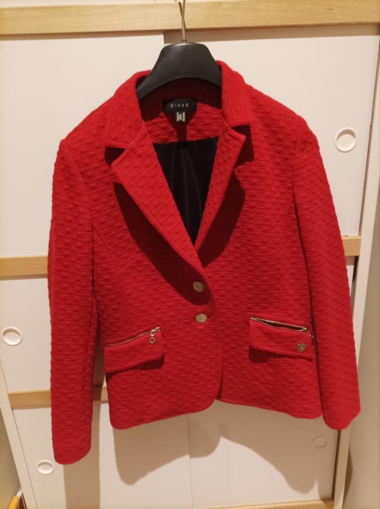 Veste rouge marque Divas, portée 3 fois, Kleding | Dames, Ophalen, Kostuum of Pak, Maat 42/44 (L), Zo goed als nieuw