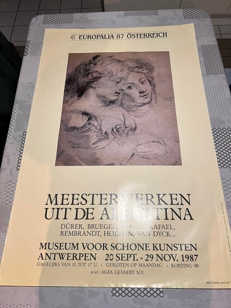 Vintage Poster Europalia 87 Osterreich: Meesterwerken uit de, Deurposter of groter, Ophalen of Verzenden, Overige onderwerpen