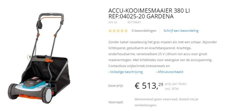 Gardena 380 Li draadloze grasmaaier, Tuin en Terras, Grasmaaiers, Gebruikt, Accu-grasmaaier, Mulchfunctie, Ophalen of Verzenden