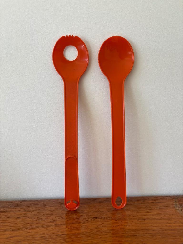 Vintage oranje Tupperware saladeservers, Ophalen, Zo goed als nieuw, Oranje, Overige typen