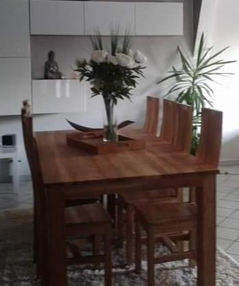 Table et chaises teck, Maison & Meubles, Tables | Tables à manger, Enlèvement, Comme neuf, Teck, 150 à 200 cm