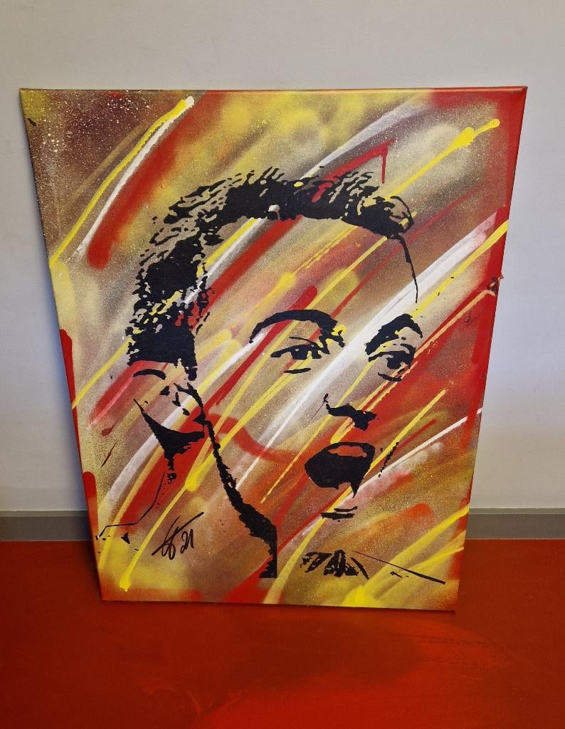 Kunstwerk op canvas van rode duivel voetballer Castange, Ophalen