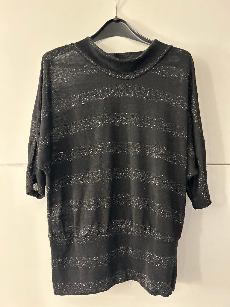Zwart-grijze gestreepte pull, Enlèvement ou Envoi, Comme neuf, Taille 46/48 (XL) ou plus grande, Noir