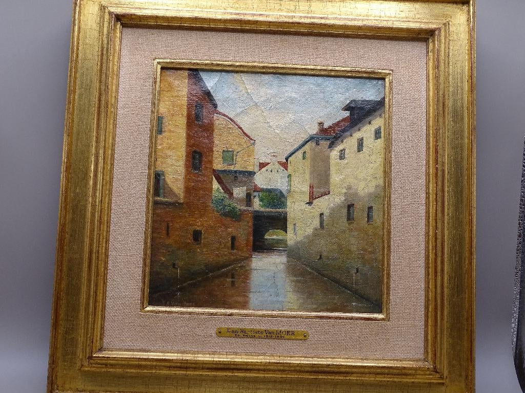 Olieverf op paneel – Brusselse straatscène, Antiek en Kunst, Ophalen