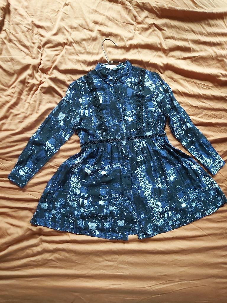 Robe courte imprimée chemise dentelle boutonnée, Enlèvement ou Envoi, Grace & Mila, Comme neuf, Bleu