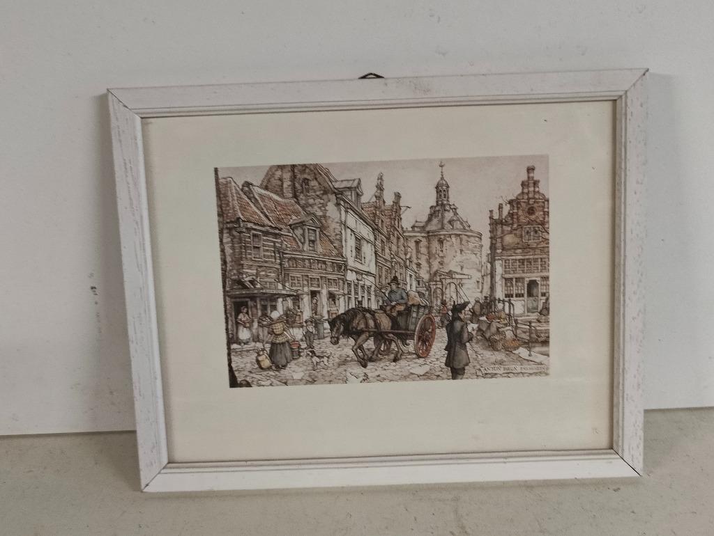 Kadertje met tekening / print Anton Pieck - Enkhuizen, Antiquités & Art, Art | Dessins & Photographie, Enlèvement ou Envoi