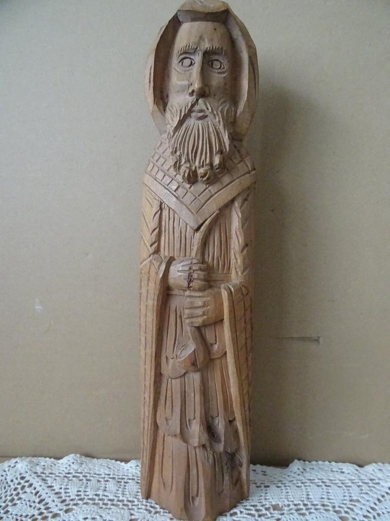 Statue en bois de Saint Antoine d'Égypte avec pipe 38cm 1950, Enlèvement ou Envoi, Comme neuf, Image, Christianisme | Catholique