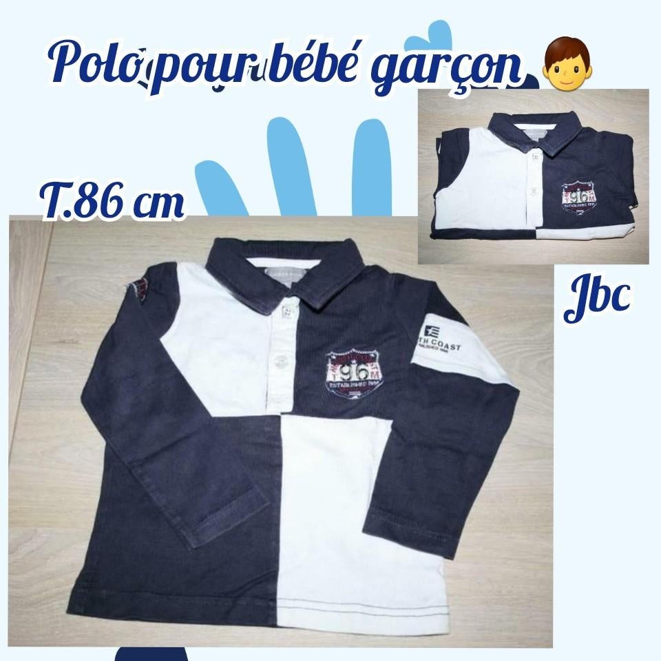 Polo ML pour bébé garçon -blanc/bleu-Jbc-T.86 cm, Kinderen en Baby's, Babykleding | Maat 86, Gebruikt, Truitje of Vestje, JBC