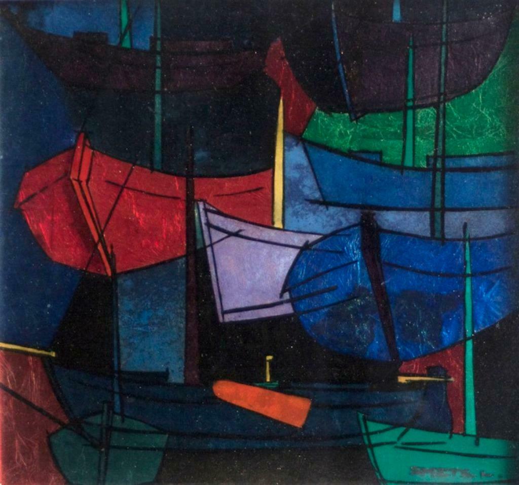 églomisé Léon Smets (1895-1980) Marine, Enlèvement ou Envoi