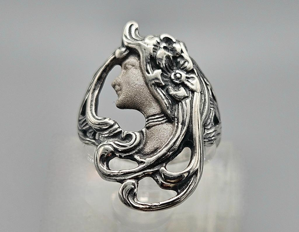 Bague Art Nouveau en argent de Sarah Bernhardt. 2025/548, Bijoux, Sacs & Beauté, Bijoux anciens, Enlèvement ou Envoi, Argent, Bague