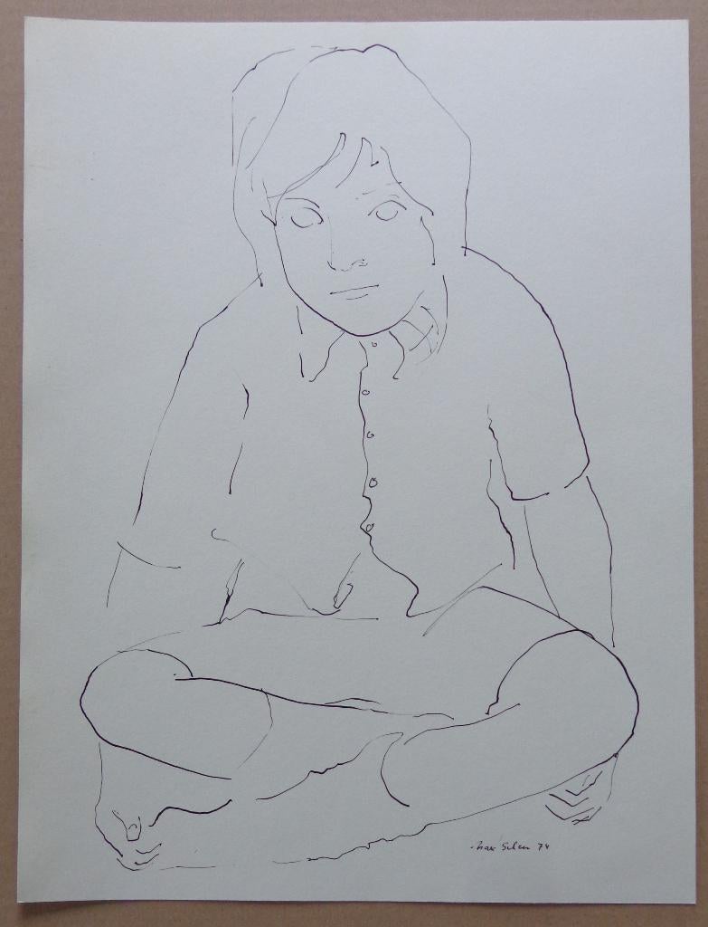 MAX SELEN / ZITTEND KIND / ORIGINEEL WERK / 40x30cm / SIG 74, Ophalen of Verzenden