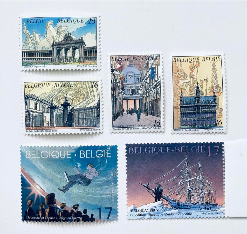 François Schuiten: 6 postfrisse zegels + blokje van de Velde, Enlèvement ou Envoi, Non oblitéré, Neuf