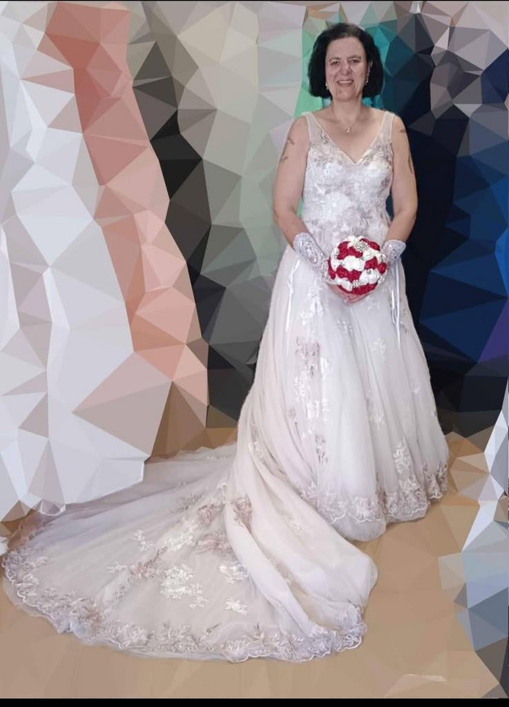 Robe de mariée dentelle – T46/48 – avec traîne, Enlèvement, Robe de mariée