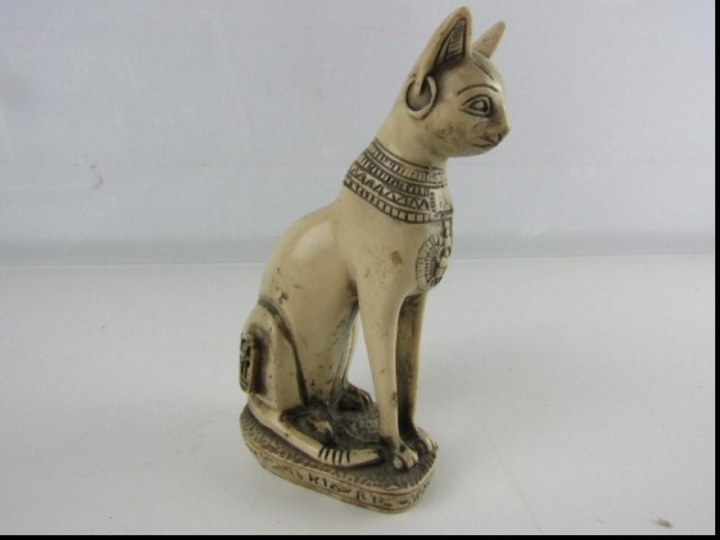 Egypte, Egyptische kat Mau  albast groot exemplaar 19cm hoog, Ophalen of Verzenden